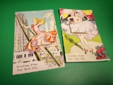 PAIR OF MID-CENTURY MODERN PEEKABOO POSTCARDS, PIN-UP GREETINGS FROM NEW YORK CITY FOLD DOWN