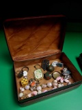 CLASSY VINTAGE BOX OF JEWELRY INCLUDING STERLING, MAZZONI'S SHOP SOLID LEATHER