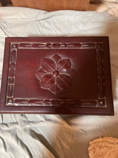 Beautiful carved solid wood lidded box