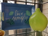 LIVE SIMPLY serving tray and Green Glass vase, decor