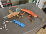 Wood Duck door prop, metal IGUANA wall/table figure plus