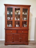 Beautiful Cinnamon Buffet hutch, 3 display shelf, lighte,d 2 drawer, 3 doors with storage shelving