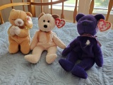 (3) TY beanie babies Ear tags, 2 with protective covers