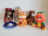 Plushes including Ty GARFIELD, Florida Orange, RUSS kitty, Hershey Bear