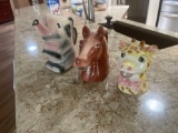 3 Ceramic animal creamers including old heavy Elephant