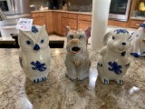 3 vintage ceramic Creamers with Dog, Owl and Rabbit