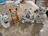 4 cool Cat ceramic creamers including hilarious fat cat with lid