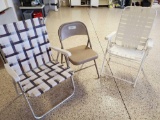 (3) Folding chairs including heavy duty rubberized, lightweight aluminum, and metal