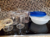 (5) Plexi canisters set and plastic mixing and storage bowls