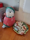 Adorable Walrus winter cookie jar and Fitz n Floyd Christmas plate