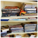 Shelf grouping including baseball magazines, Sports, soap operas, Guns and ammo