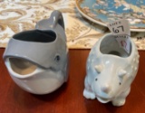 Adorable Triceratops and Whale ceramic creamers