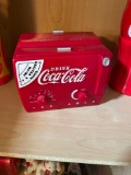 Coca-Cola ceramic bottle bank and Small chest radio
