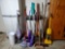 Garage cleaning grouping including shark steamer, Eureka, swiffer mopper, brooms rakes and more