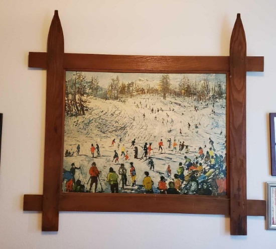 Has to be an original - wooden "SKI" frame with skiing picture, cardboard print