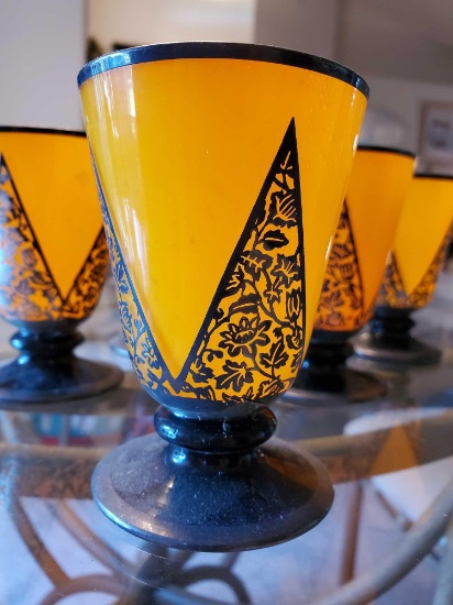 Lovely set of (6) Yellow Glass, Silver Overlay glass set