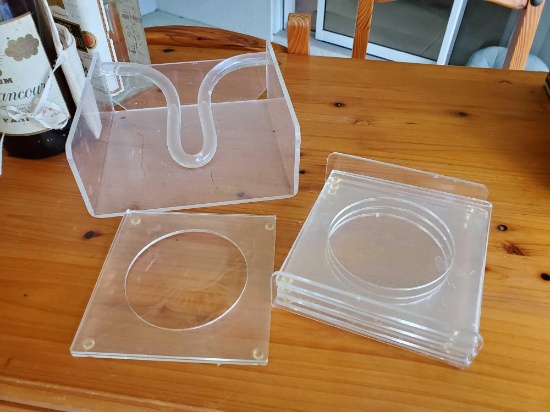 Vintage LUCITE napkin tray and Party napkin Coaster set