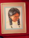 NATIVE AMERICAN FINE ART, YOUNG NATIVE WOMAN PORTRAIT SIGNED Mary Hammontree?