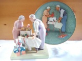 Pair of Norman Rockwell Memorabilia, WRAPPING CHRISTMAS PRESENTS 1980 plate and figure