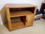 Small Wood-look Media Cabinet with TV Rail on Top