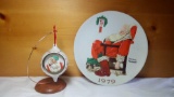 PAIR OF NORMAN ROCKWELL MUSEUM MEMORABILIA, SANTA ORNAMENT, THE DAY AFTER CHRISTMAS PLATE