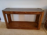 Vintage Contemporary Smoke Glass Top Console with Brass corners