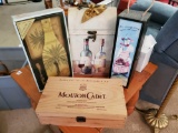 Wine boxes including Wooden, and decor. Plus NOS Cheese server and trivet
