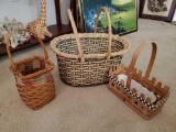 (3) woven baskets including NICE medium large handled