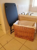 Wicker hamper and folding craft table