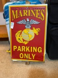 United States Marine metal parking sign on stick