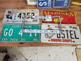 (4) Vintage license plates Including South Carolina, Marines, Korea veteran Plate cover