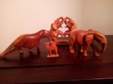 VERY COOL 4 PC ELEPHANT, LEOPARD, CAMEL WOODEN FIGURES