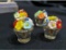 4 Vtg Czech Colorful Glass Flowers in Pot Place Card Holders