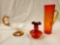 3 Pc Amber and Amberina Glass