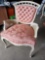 (WILDWOOD LOCATION) Awesome antique chic painted chair with wicker arm inserts and tufted back