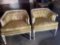 Matching pair of beautiful carved wood and upholstered barrel back chairs