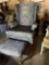 (WILDWOOD PICK UP) -Antique wing backed upholstered chair with matching footstool