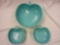 3 Pc Turquoise Aqua Vintage Hazel Atlas Apple Bowl Set, Milk Glass, Salad Dishes, Desert Dishes