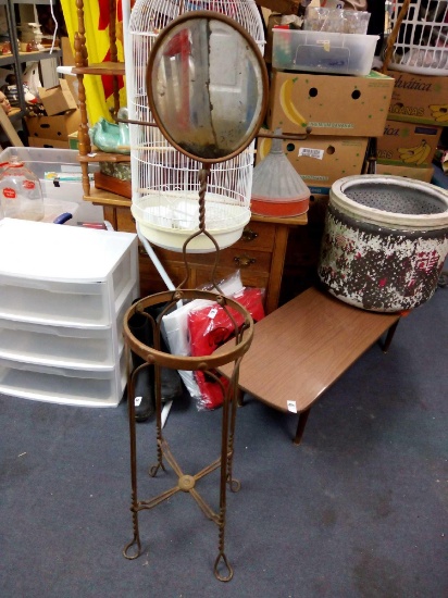 DEFINITELY ANTIQUE TWISTED METAL WASH BASIN STAND WITH ADJUSTABLE MIRROR