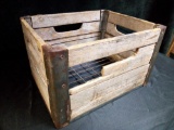 ANTIQUE FOREMOST DAIRIES INC METAL EDGED WOODEN CRATE WITH BOTTOM BARS