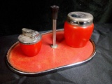 vintage red and silver lighter with smoking room set