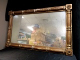 very heavy wooden surround frame, vintage with flowers in the corners