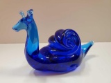 Handblown vintage pilgrim art Cobalt Blue Glass Paperweight snail