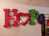 LARGE SIGN, METAL WALL ART, HOPE WITH A HEART