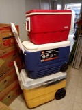 CAMPING COOLERS! COLEMAN AND IGLOO, TWO ON WHEELS