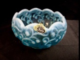 FENTON AQUA OPALESCENT SCALLOPED ROSE BOWL