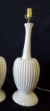 1 (of a pair) Mid-Century Modern Cream Ivory Ceramic Ribbed Table Lamp, Vintage