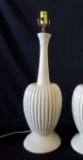 1 (of a pair) Mid-Century Modern Cream Ivory Ceramic Ribbed Table Lamp, Vintage
