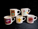 FIVE VINTAGE COFFEE MUGS BOY SCOUTS: NATIONAL CAMPING SCHOOL, JAMBO