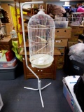 LARGE 15-IN DIAMETER METAL HANGING BIRD CAGE WITH POLE STAND